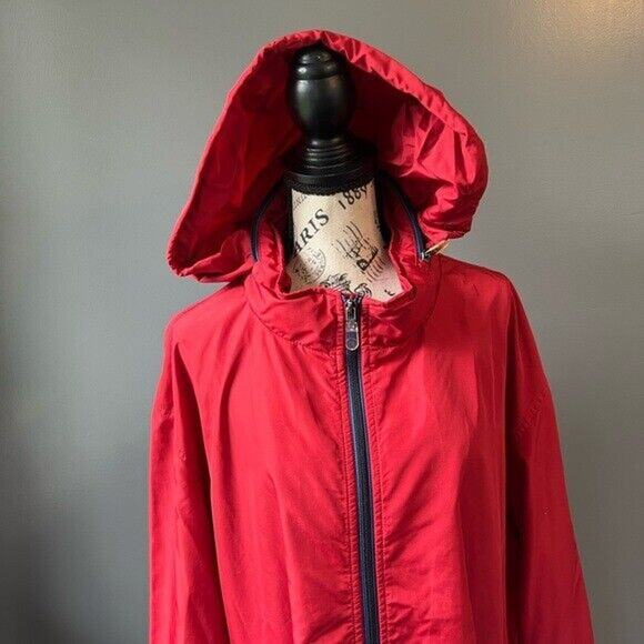Eddie Bauer Red and Blue lightweight windbreaker with hidden hood and pockets - Picture 8 of 12